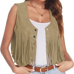 NEW Faux suede fringe vest small